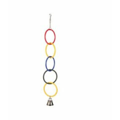 BUDGIE TOY RINGS & BELL Multi Coloured 5 Rings Silver Bell 25cm Colours Vary