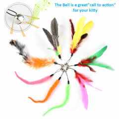 Cat Feather Wand Stick Wire Teaser KittenToy Dangle Bell Interactive Retractable