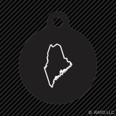 Maine Outline Keychain Round with Tab dog engraved many colors ME