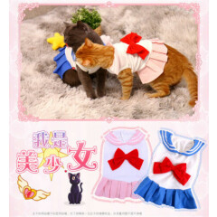 Sailor Moon Pet Animals Cat Dog Clothes Bow Cute Dress Pink Costume Full Set