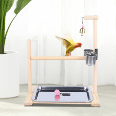 Wood Bird Play Stand Tabletop Parrots Playstand Bird Playground with Feeder Cups