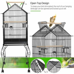57'' Open Top Bird Cage Double Roof Top Parakeet Cage for Medium Small Parrots 