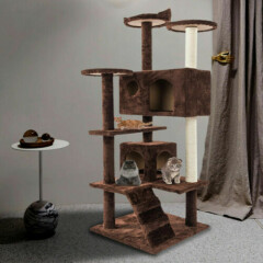 52" Pet Cat Tree Tower Activity Center Large Playing House Scratching Post Condo
