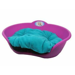 Heavy Duty FUCHSIA PINK Pet Bed With TEAL Cushion UK MADE Dog Or Cat Basket 