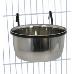 3442 Stainless Steel 10 oz Lux Hook Cup Bird Dog Animal Food Water Bowl Coop Pet