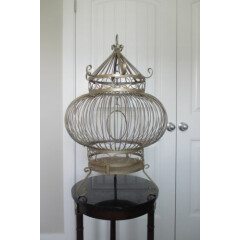 Rare Antique Bird Cage Ornate Iron Round Mediterranean Dome Vtg Mid Century USA