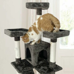 65" Multi-Level Cat Tree 2 Condos and 3 Perches Climber Tower Furniture