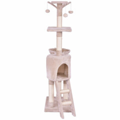 56" Soft Plush Cat Tree Kitten Pet Play House Condo Scratching Posts Ladder