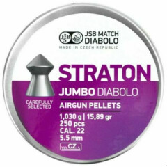 JSB Straton Jumbo 15.89 grains .22 Cal Pellets 250 Per Tin
