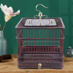 Asian Bird Cage Solid Square Dark Red Wood Carved Wooden Pet Nest Home US