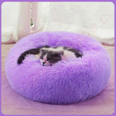 Lots Pet Cat Calming Bed Warm Soft Plush Round Nest Comfy Sleeping Dog Kennel