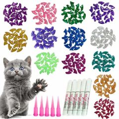 YMCCOOL 100pcs Cat Nail Caps Glitter Cat Claw Covers Kitten Nail Caps Pet Tips