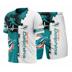Miami Dolphins 2Pcs Short Sleeve Tracksuit Set T shirt Tops Shorts Jogging Suits