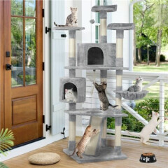 79" Cat Tree Bed Furniture Scratching Tower Post Condo Play Pet House Light Gray