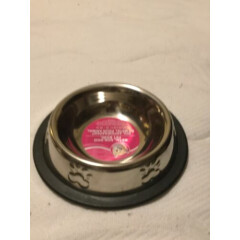 METAL NON-SKID CAT / DOG BOWL STAINLESS STEEL HOLDS 6 OZ PAW PRINT NEW