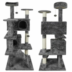 USED 53" STURDY Cat Tree Tower Activity Center Large Playing House Condo Rest