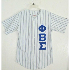  Phi Beta Epsilon Fraternity College White Blue Stripe Poly Baseball Shirt 38-40