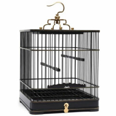 Solid Wood Bird Cage Vintage Look Square Black Bird Cage with Removable Drawers