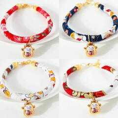 Japanese Style Cat Collar with Bells Pets Puppy Kitty Collars Adjustable Bowtie 