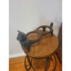 Vintage Cast Iron Black Kitty Cat Pet Food Water Raised Dish Bowl Holder Stand