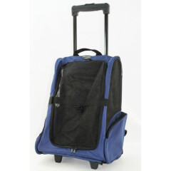 Blue Pet Carrier Cat Rolling BackPack Airline Wheel Luggage