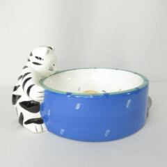 Coco Dowley Cat Ceramic Bowl Hand Painted Kitten Food Water Fish Blue White