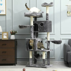 Cat Tree cat tower for large cats xxl,2 Platforms with Hammock Hanging Ball Grey