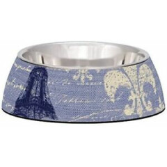 Loving Pets Blue Linen Milano Bowl for Dogs or Cats Small No Tip inner steel NEW