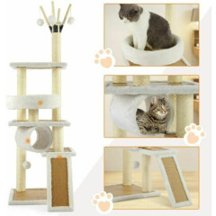 56" Beige Kitten Cat Tree Tower Condo Furniture Scratching Kitty Pet Play House|