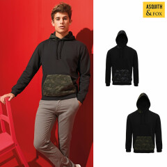 Asquith & Fox Men's Camo Trimmed Hoodie AQ047 - Black hooded sweatshirt |S-3XL