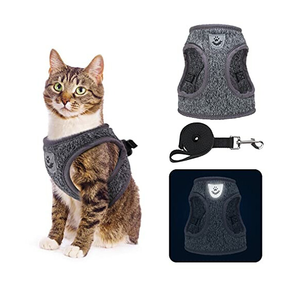  Escape Proof Cat Harness and Leash XS-Chest girth: 10-12" Width: 0.6in Grey image {2}