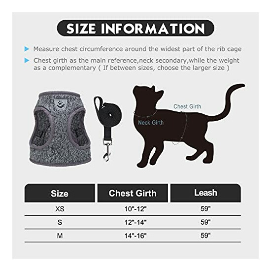  Escape Proof Cat Harness and Leash XS-Chest girth: 10-12" Width: 0.6in Grey image {3}