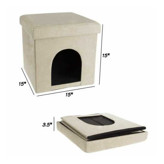 Pet House Ottoman Cat Dog Cube Footrest Cushion Top Interior Pillow 15 Inches image {2}