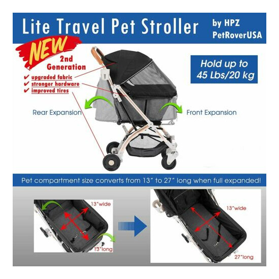 HPZ™ PET ROVER LITE Premium Light Travel Pet Stroller For Dogs & Cats - Black image {2}