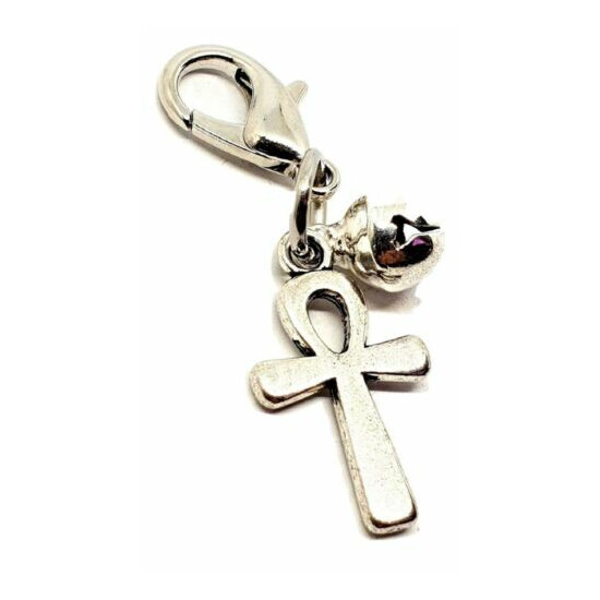 Metal Ankh Charm For Pet Collar Familiar Purse Bracelet Clip Silver Bell Witch image {1}