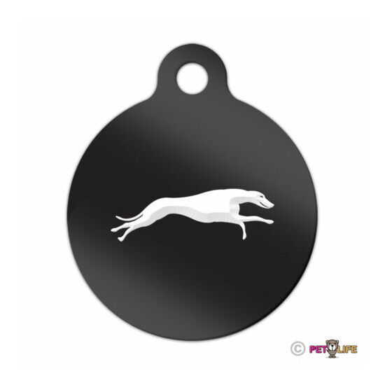 Greyhound Engraved Keychain Round Tag w/tab running v2 english Many Colors image {1}