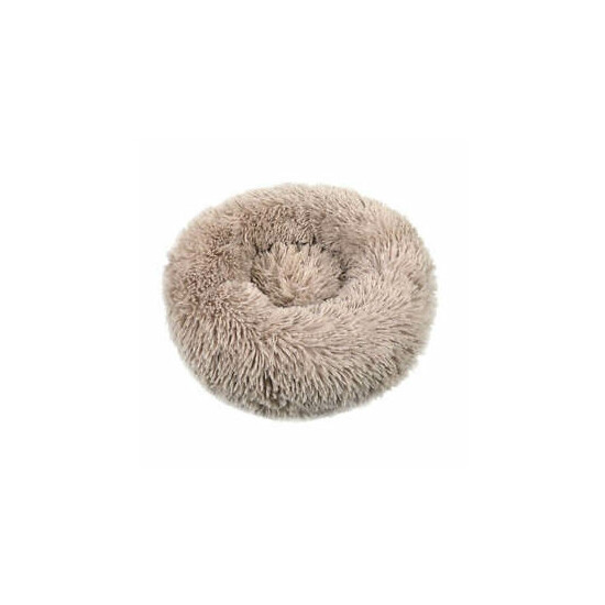 20inch Round Plush Pet Bed Donut Puppy Cat Pet Bed Light Coffee Color image {1}