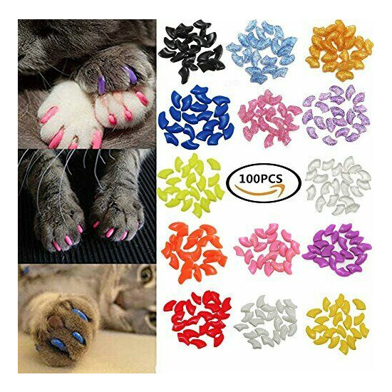 VICTHY 100pcs Cat Nail Caps Cat Claw Caps Covers with Glue and Applicators Si... image {2}