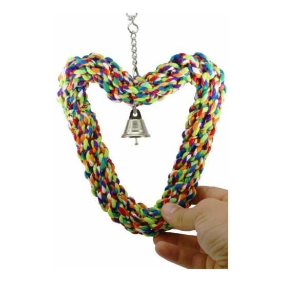 1679 Heart Ring Rope SWING BIRD TOY parrot cage toys cages conure african grey image {2}