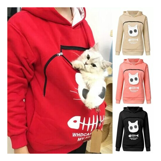 FLUFFSY CAT AND DOG POUCH HOODIE (UNISEX) image {1}