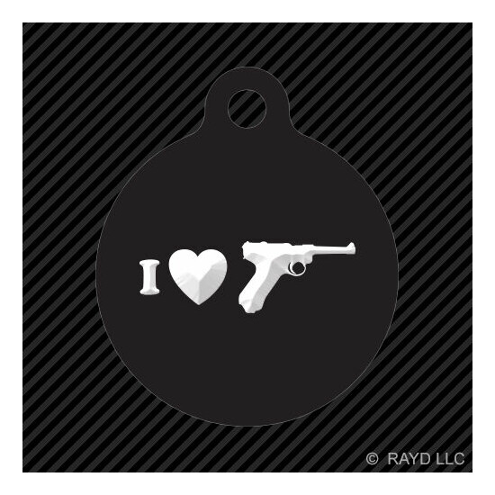 I Love my Luger Keychain Round with Tab dog engraved many colors p08 p-08 german image {1}