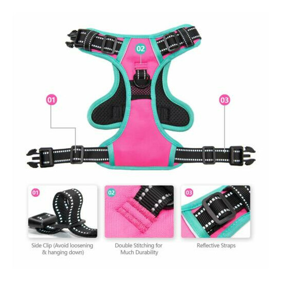 No Pull Dog Harness, Reflective Adjustable Vest, with a Training Handle M Pink  image {4}