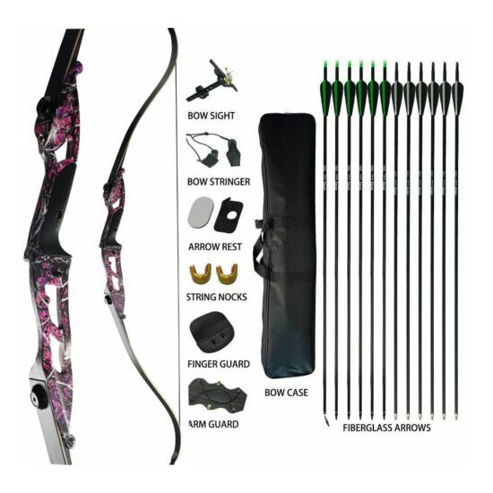 40lb Archery Takedown Recurve Bow Set Right Handed 12x Arrows Outdoor Hunting image {14}
