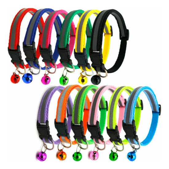 Cute Multicolor Nylon Pet Reflective Patch Collar Cat Dog Safety Collar Bell image {1}