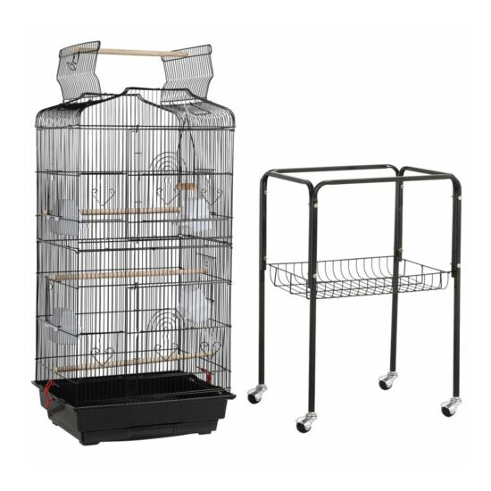 64" H Open Top Metal Bird Cage for Lovebirds Parrots Parakeets w/ Rolling Stand image {1}