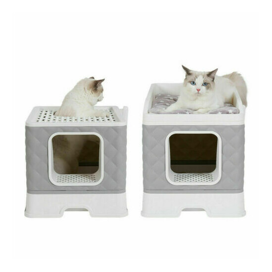 Cat Litter Box Enclosure Hooded Kitty Sandbox Large With Removable Top Tray Bed image {1}