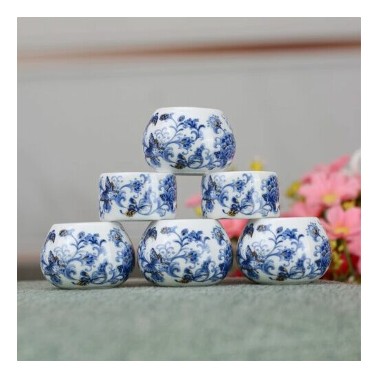 1set 6pcs Asian Bamboo Bird Cage blue and white porcelain cups image {1}