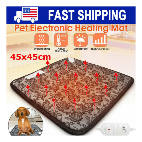 18 x 18 in Dog Cat Electric Bed Mat Pet Heating Pad Heat Waterproof Safe Use image {1}