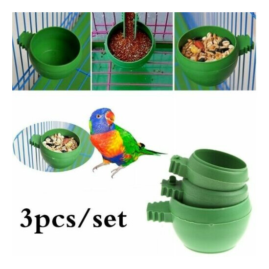 3pcs/set Bird Food Feeder Parrot Water Bowl Plastic Pigeons Cage Holder Sand Cup image {2}