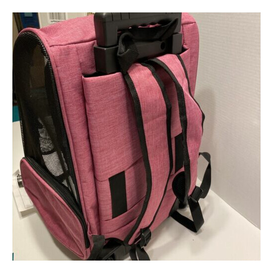 KOPEKS Deluxe Backpack Pet Travel Carrier with Double Wheels - Pink -...small image {4}